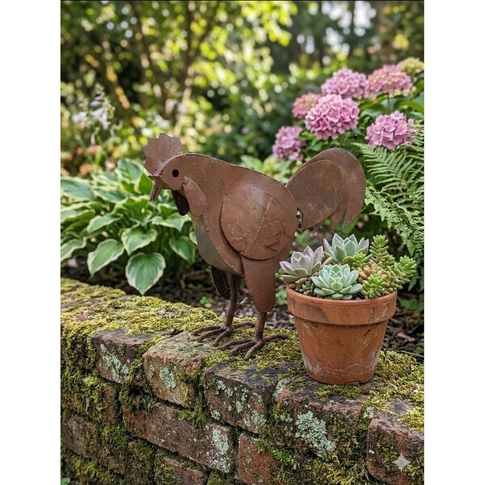 Rustic Metal 3D Rooster Sculpture 9" Heavy Welded Iron Figurine Farmhouse Decor